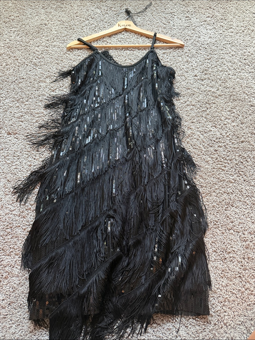 Black Fringe Sequin Slip Dress - 1920s-Inspired Evening Dress